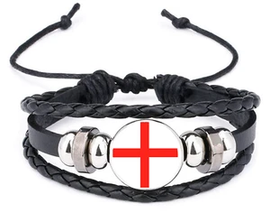 St George England Black Leather Bracelet And Velvet Gift Bag - Foto 1 di 4