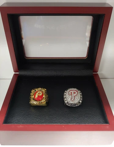 Philadelphia Phillies - World Series 2 Ring Set With Wooden Box.. Mike Schmidt Cover