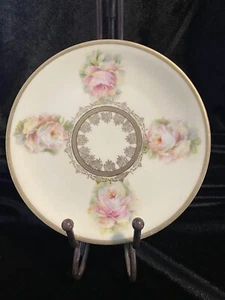 Antik handbemalt PM Bavaria Porzellanfabrik Moschendorf Deutscher Rosenteller - Bild 1 von 3