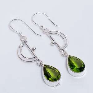 Peridot Gemstone Ethnic Style Handmade 925 Sterling Silver Earrings 2.4" y308 - Picture 1 of 5