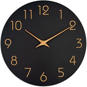 Mosewa 12 Inch Black Wall Clock Battery Operated Silent Non-Ticking - Modern ...