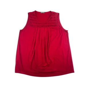 Ofeefan Blouse 2X Red Smocked Yoke Sleeveless Gathered Shoulder Shirred Tank Top - Imagen 1 de 9
