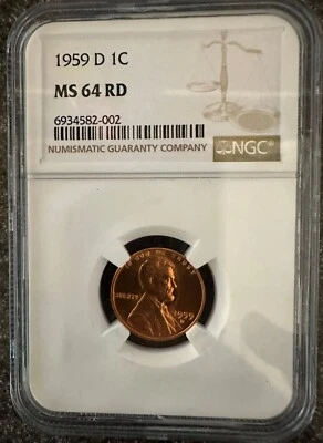 1959-d Lincoln Penny MS 64 RD NGC #2 - Image 1 of 3