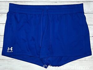 Under Armour Women Rival Blue Terry Gym Shorts Size 2X Loose Fit Draw String NEW
