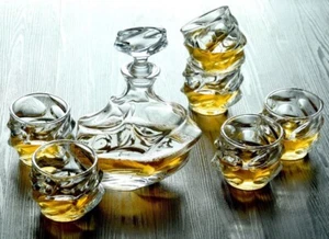 7 Piece Designer Glass Whisky Decanter And Cup Set Wine Decanter Bar Bottle Set - Picture 1 of 12