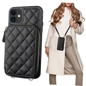 Crossbody Wallet Case for iPhone 11, RFID Blocking PU Leather Zipper Black - Picture 1 of 7