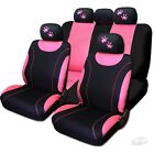 For Mercedes New Front & Rear Black & Pink Polyester Seat Covers Pink Paws Set 