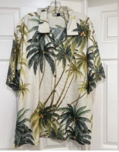 Camisa de Colección 100% Seda Tommy Bahama Estampado Campamento Hawaiano Palmeras Talla XL - Imagen 1 de 7