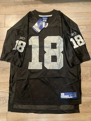 兰迪·莫斯 #18 奥克兰拉斯维加斯突袭者队 NFL 锐步足球球衣 L 全新 — 第 1/4 张图片