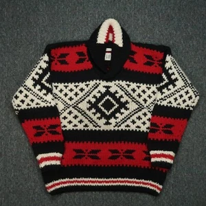 VINTAGE GAP Sweater Mens Large Red Black Wool Hand Knit Fair Isle Collared - Picture 1 of 7