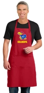 University of Kansas GRANDPA Apron LARGE OFFICIAL KU APRONS POCKETS & Adj NECK! - Picture 1 of 2