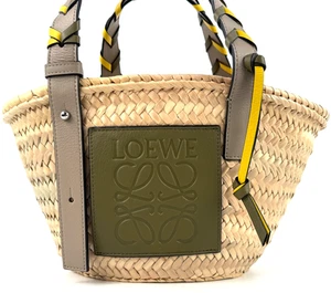LOEWE Basket bag Tote Bag beige khaki raffia leather Auth - Picture 1 of 12