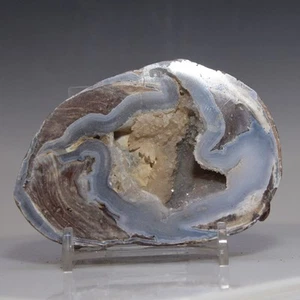 Open Chamber Blue Crystal Line Open Geode Half Druzy Quartz Dugway Mineral Stone - Picture 1 of 7