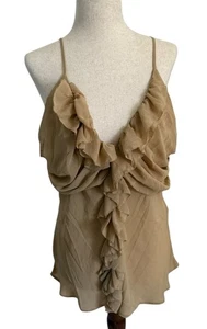 H&M Trägertop Rüschen vorne beige Chiffon 16 romantisch Y2K Fee Grunge Boho Indie - Bild 1 von 6