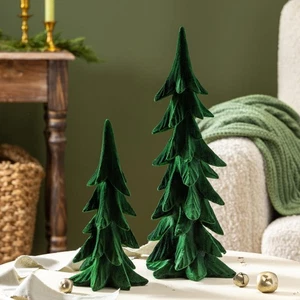 Shades of Green Table Décor Tree Flocked Resin Set - Picture 1 of 4