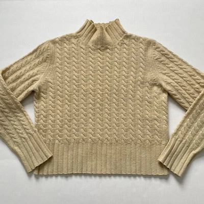 Vintage Ann Taylor Sweater Womens M Tan Cable Knit Lambs Wool Pullover Mockneck - Image 1 of 4
