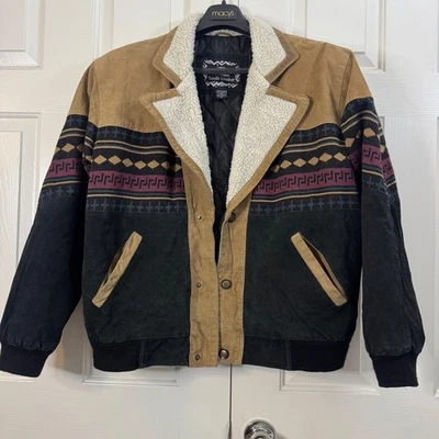 Chaqueta azteca occidental vintage informal Outfitters cuero gamuza genuino talla M Foto 1 de 4