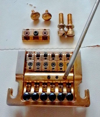 Kahler 2200 Type Tremolo Bridge Gold No Logo w/Locking Nut Studs Arm Bar - Image 1 of 4