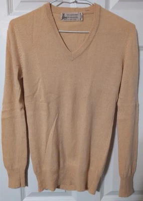 Suéter Pullover Vintage DBA by Theodore Amarillo 100% Lana Cachemira Cuello en V Talla 2 Foto 1 de 4