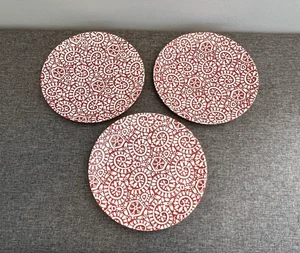 Crate & Barrel Red White Delilah Salad Plates Embossed Swirl NEW Set of 3 Glossy - Picture 1 of 5