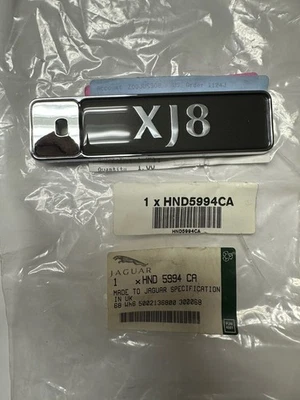 1998 through nine 2003 jaguar XJX308 rear right passenger trunk lid XJ8 badge  - Image 1 of 3