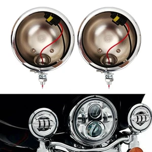 Pair 4.5'' 4-1/2" Chrome LED Fog Passing Light Housing Holder For Motorcycle US - Picture 1 of 7