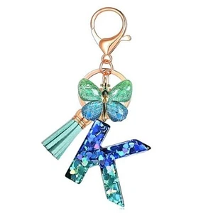 JINGUAZI Initial letter Keychains for Women Tassel Butterfly Pink K-blue Green - Picture 1 of 7