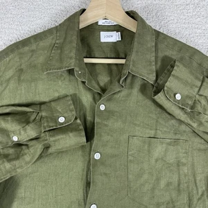 Vintage J Crew Shirt Mens Medium Olive Green 100% Linen Button Up Long Sleeve - Picture 1 of 8