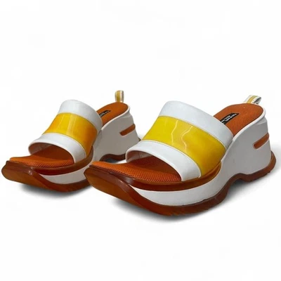 RARE Y2k Nine West Cloud 9 Leather Platform Chunky Sandals White Orange Size 6.5 - Image 1 of 4