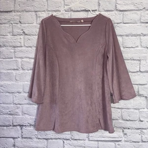 Weiche Umrandung hellrosa mauve Wildlederimitat 3/4 Ärmel Pullover Bluse Medium - Bild 1 von 9