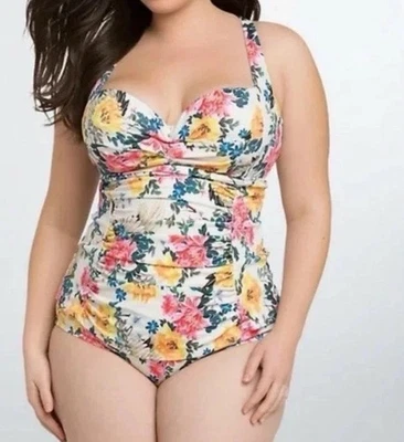 Traje de baño Torrid blanco alas de ángel y rosas 1 pieza acolchado torcido frontal talla 3 nuevo sin etiquetas Foto 1 de 4