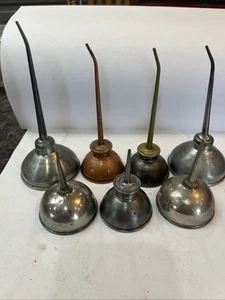 Lot of 7 Small Vintage Antique Thumb Oiler Cans - Thumb Pump Oil Tins - Picture 1 of 9
