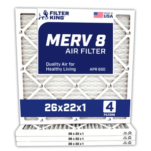 Filter King 26x22x1 Air Filter 4-PACK MERV 8 Actual Size 26 x 22 x .75" - Picture 1 of 5