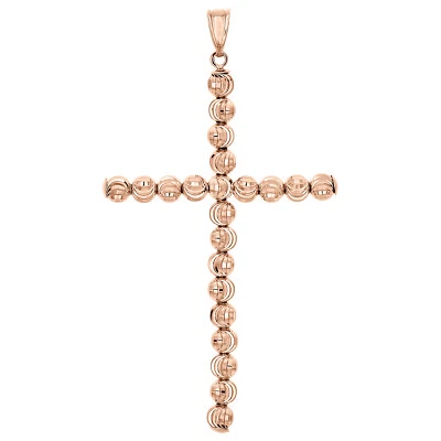 Colgante Cruz Corte Luna Cuentas Corte Diamante 10K Oro Rosa 4mm Dije Italiano 2.50" Foto 1 de 4