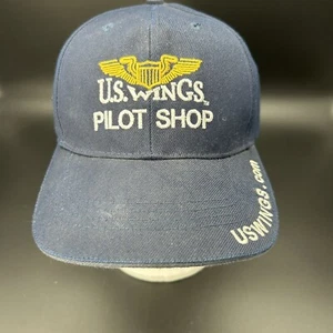 US Wings Pilot Shop Advertising Hat Cap Navy Blue Military Adjustable USA Flag - Picture 1 of 7