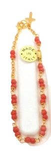 18K Gold-plated, Coral Italian Bead Bracelet Made in Italy - Picture 1 of 3