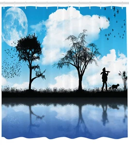 Nature Scene Pattern Shower Curtain Fabric Decor Set with Hooks 4 Sizes - Picture 1 of 28