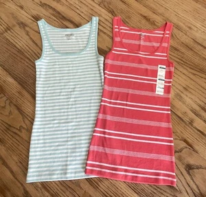 Canotta donna Old Navy perfetta aderente S blu/corallo a righe set di 2 costine - Foto 1 di 7