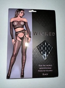 Be Wicked Run The World Bodystocking, Queen Black BW2052Q - Picture 1 of 6