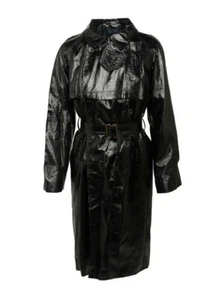 NUEVA GABARDINA YVES SAINT LAURENT PVC imitación cuero doble botonadura 44 12 negra - Imagen 1 de 9