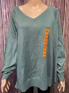 Nuovo con etichetta! Maglione donna scollo a V marca Lucky, color verde acqua di pino marino, taglia XXL - Foto 1 di 7