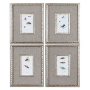 Uttermost 41536 Insect Study Framed Wall Art Glass Antiqued Silver Set of 4 - Picture 1 of 7