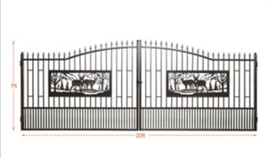 Heavy Duty Deer Motif Style Wrought Iron Driveway Gate 20ft (L) 7ft (H) - Picture 1 of 3
