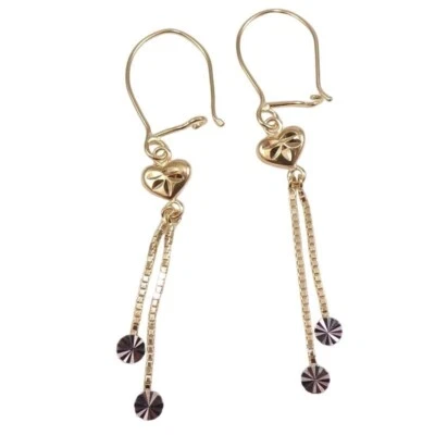 Pendientes largos de gancho colgantes de amor corazón oro amarillo blanco 14K sólido Foto 1 de 4