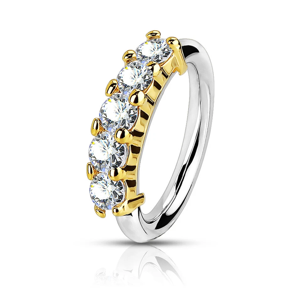 5 CZ Lined Hoop Nose Helix Daith Tragus Conch Cartilage Earrings Lip Rings  - Image 1 of 4