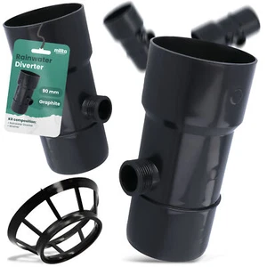 Dachrinnenablauf Regenwassersammler Regenwasser Regentonne DN Ø90 1'' AG Graphit - Bild 1 von 5