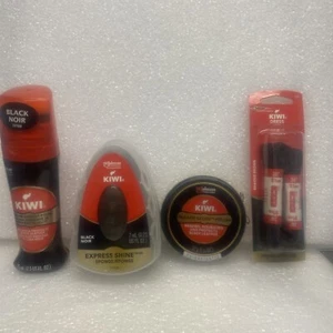 Kiwi Instant Shine & Protect Liquid Shoe Polish Lot Black With Dress Shoe Laces - Picture 1 of 5