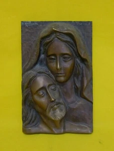 ✅ ANTICA SCULTURA MADONNA CON GESU' IN BRONZO SBALZATO CESELLATO EPOCA 900-3349 - Foto 1 di 8