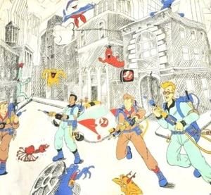 Ghostbusters Cartoon (2) Doppel flaches Blatt / (1) montiert Twin EUC Vintage 1984/1986 - Bild 1 von 11