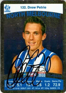 Signed 2010 NORTH MELBOURNE KANGAROOS AFL Card DREW PETRIE - Picture 1 of 2